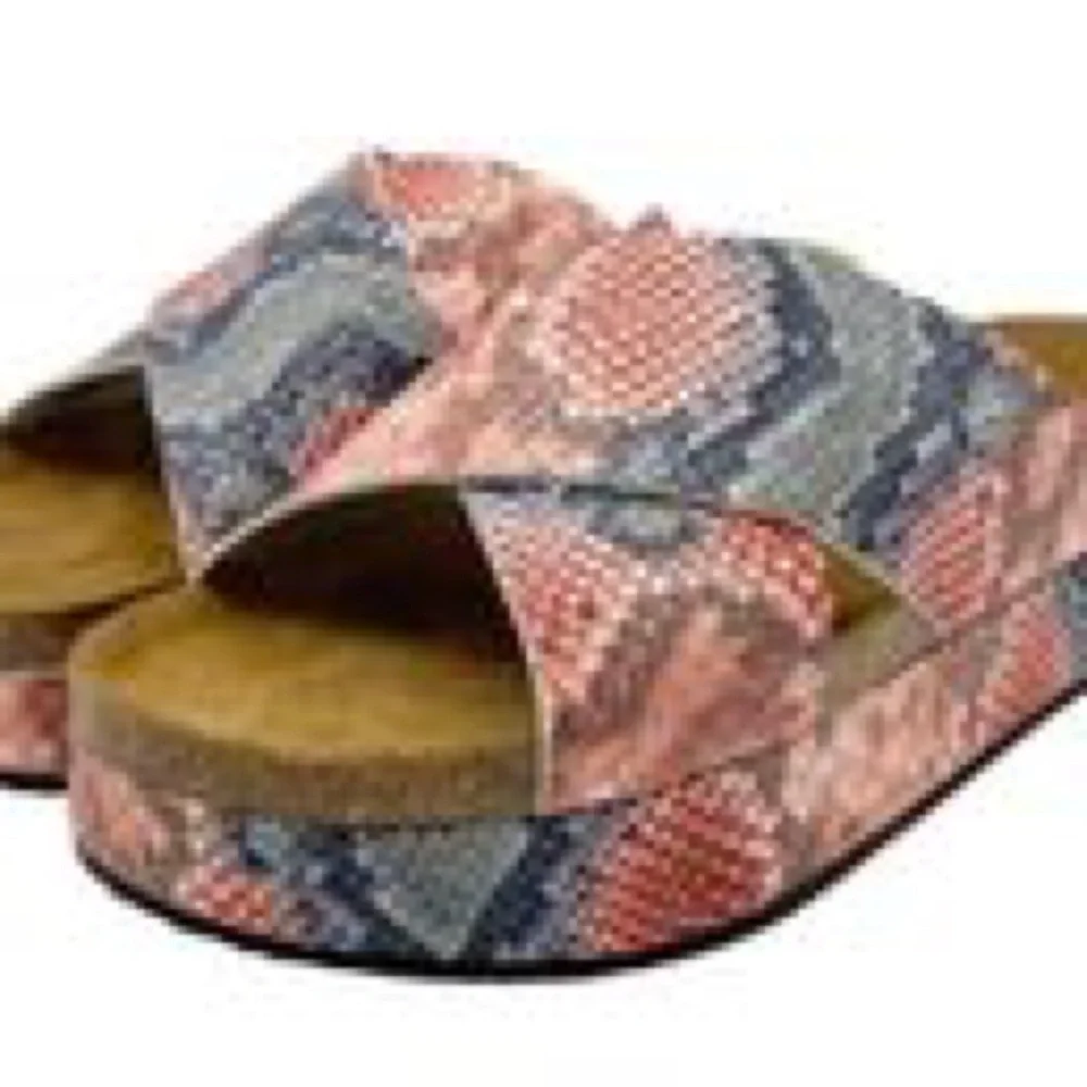 Free People Sidelines Flatform Sandals Candy Snake Blue Pink Women’s Size36